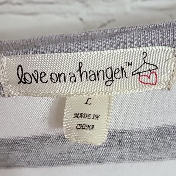 Love on a Hanger M/L Grey Striped Maxi Top Long Side Slit Tunic Casual Tee Shirt - Picture 5 of 12